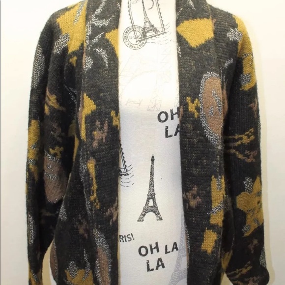 Monte Xerano Women Sweater Coat Over Piece Med Paris Wool Abstract Black Brown - Picture 3 of 11